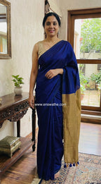 Khadi Cotton Dual Shade Saree in blue and oyster beige