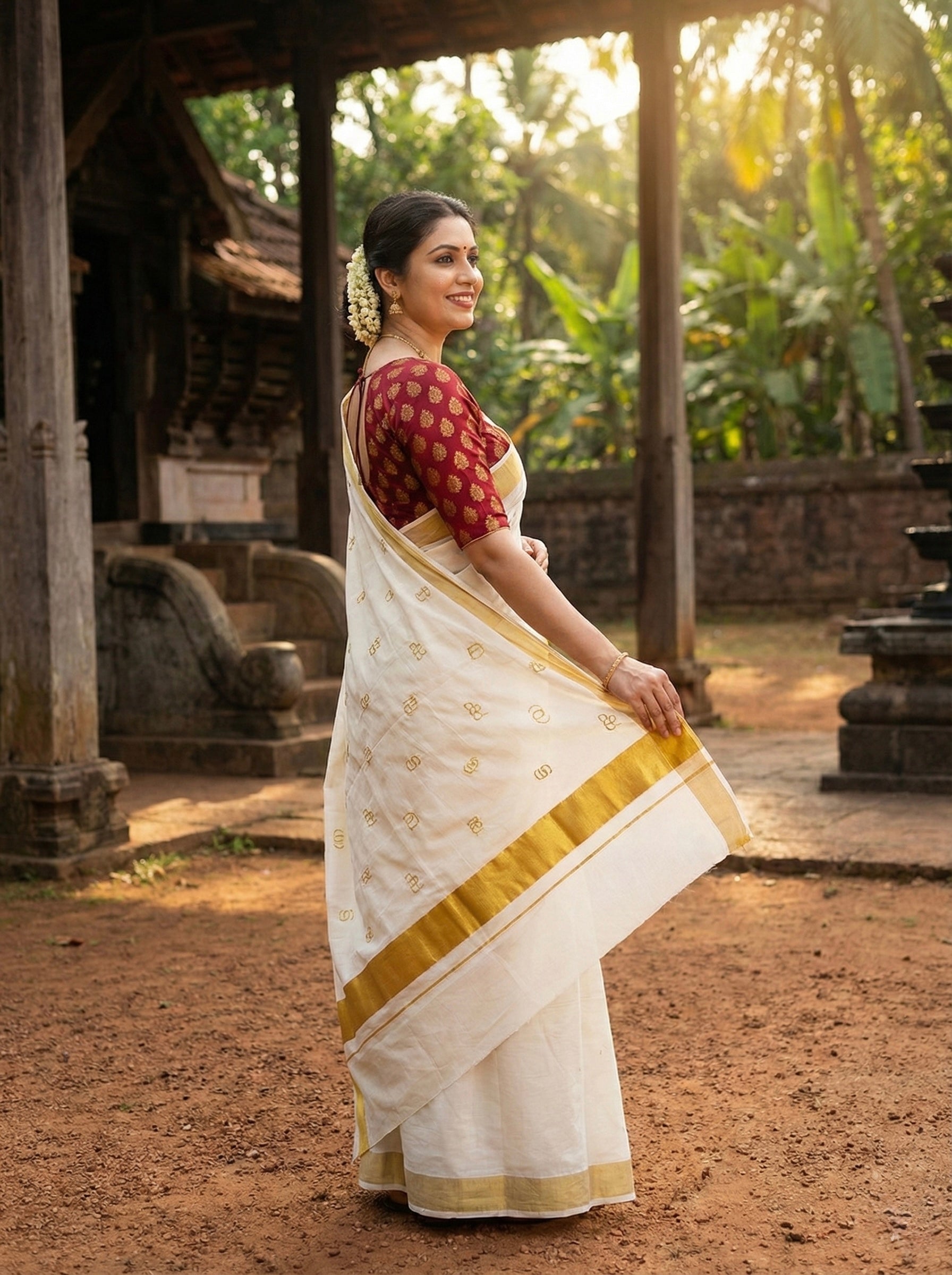 Kerala Alphabet Embroidered Saree