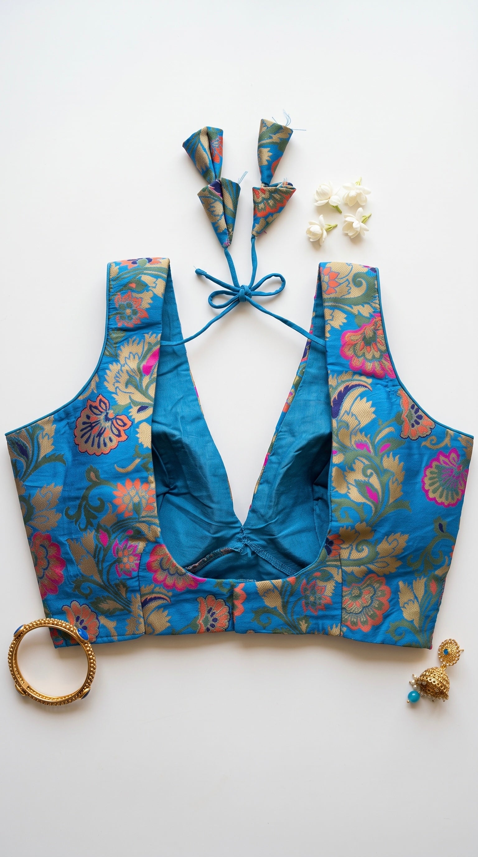 Rangoli-Brocade multicolour deep V-neck Blouse