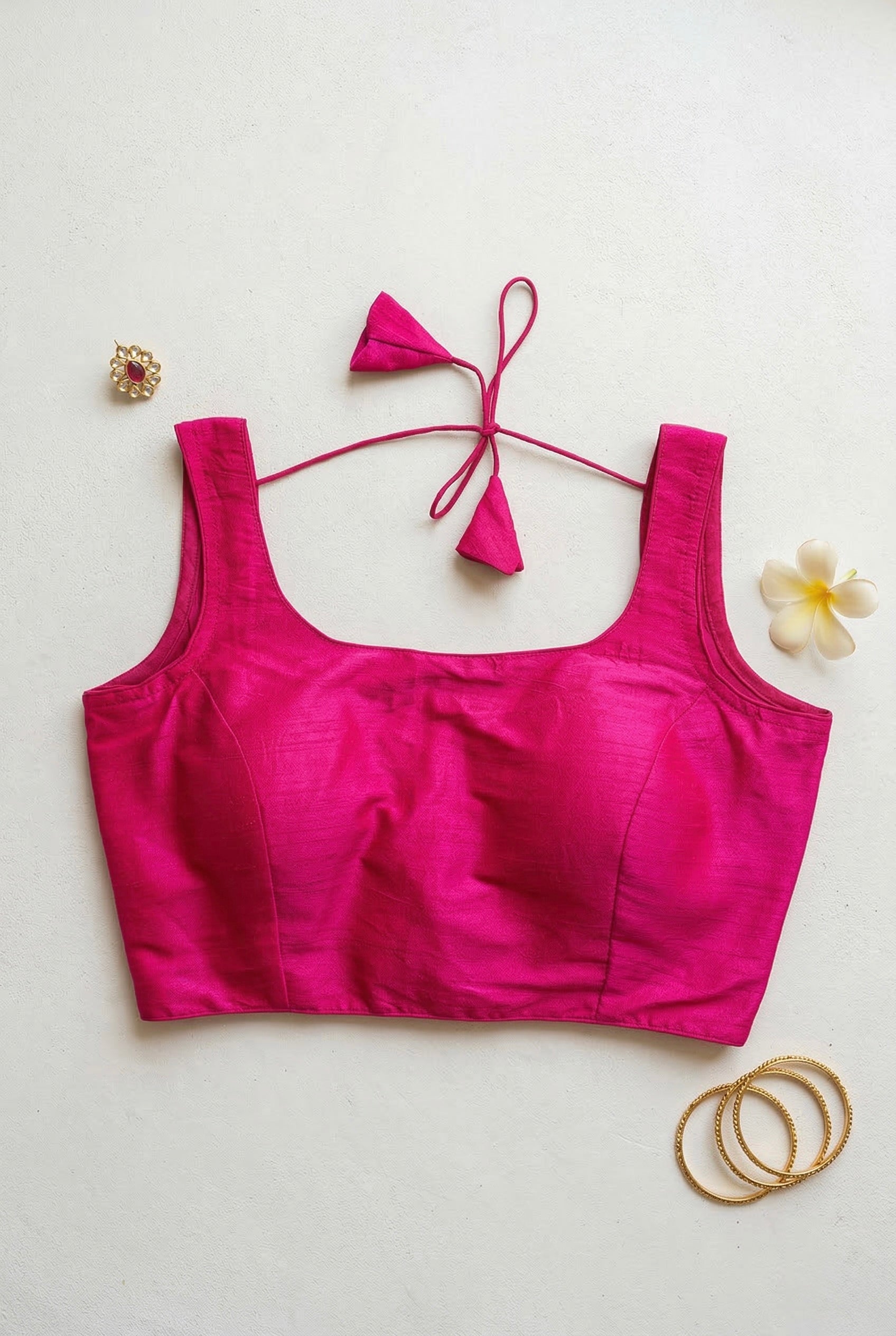 Raw Silk Plain Sleeveless Padded Blouse
