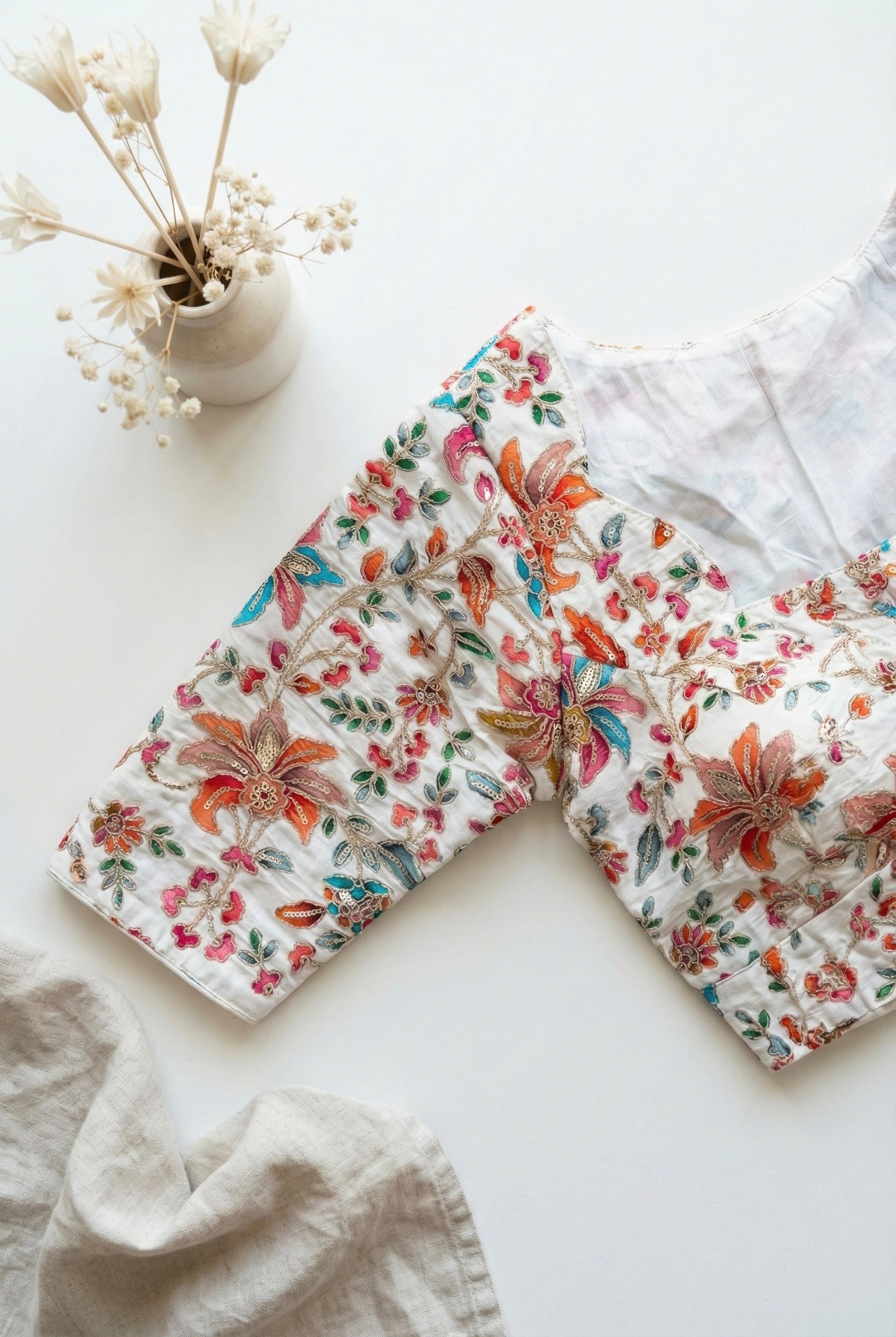 Multicolour print and sequin blouse