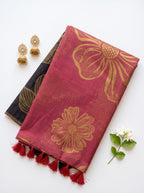 Jyothi-Jute Saree with contrast pallu and large floral motifs