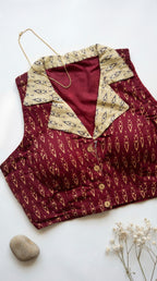 Ikkat notched collar padded sleeveless blouse