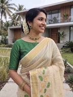 Padma-Kerala kasavu saree in tissue and lotus embroidery