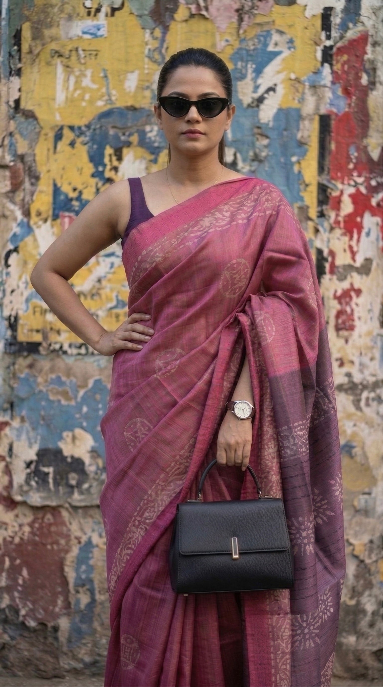 Semi tussar tissue saree in batik print