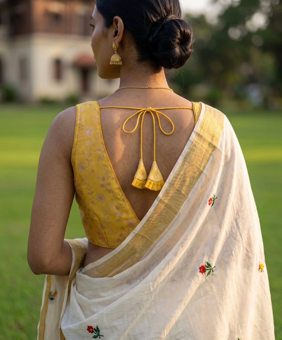 Manya-Brocade plunge neck sleeveless Blouse