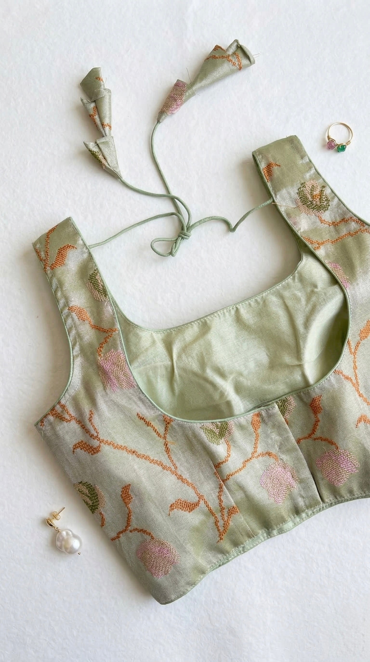 Tissue embroidered Sleeveless Padded Blouse