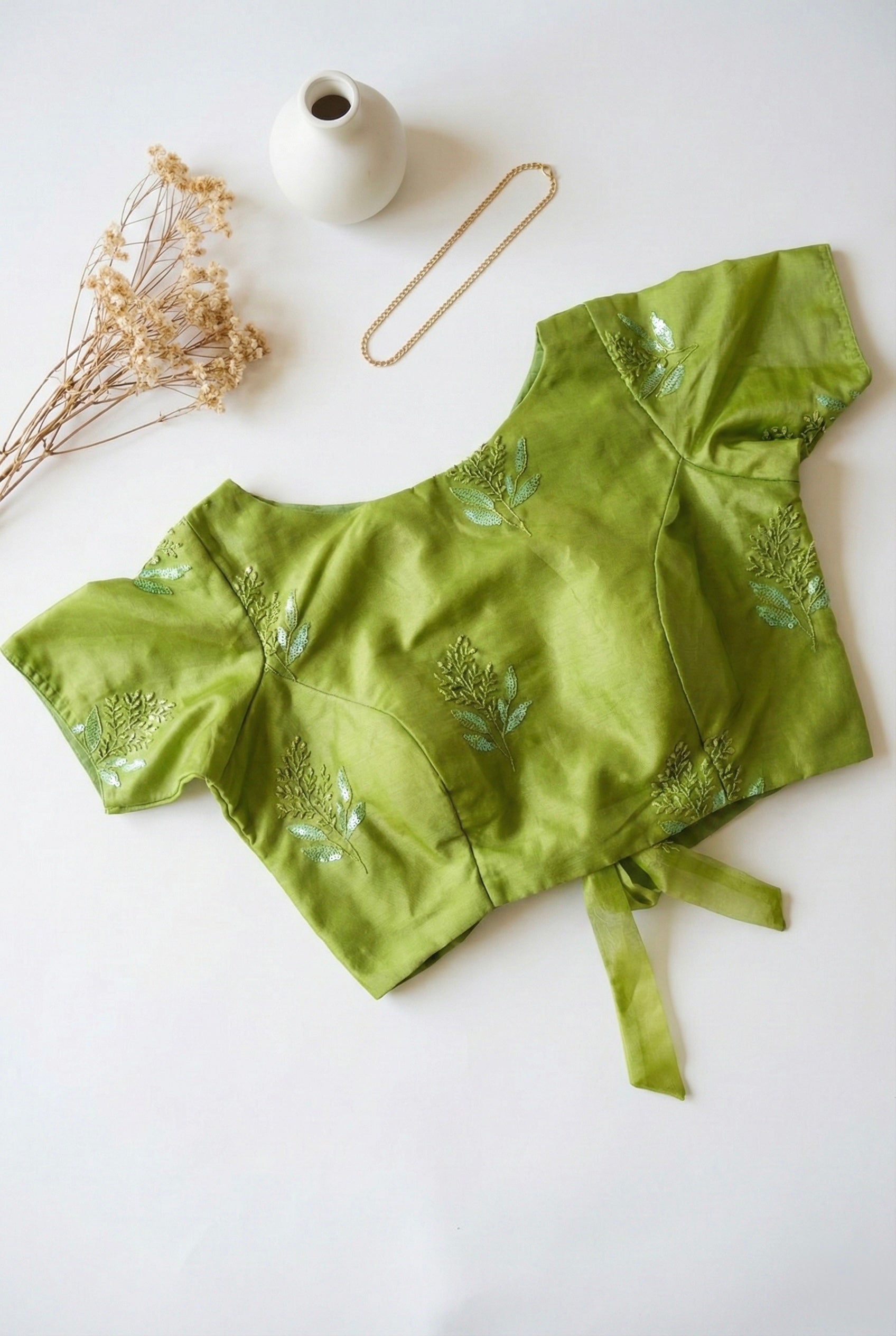 Organza Boat Neck Back Tie Blouse