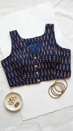 Ajrakh V-neck front open blouse