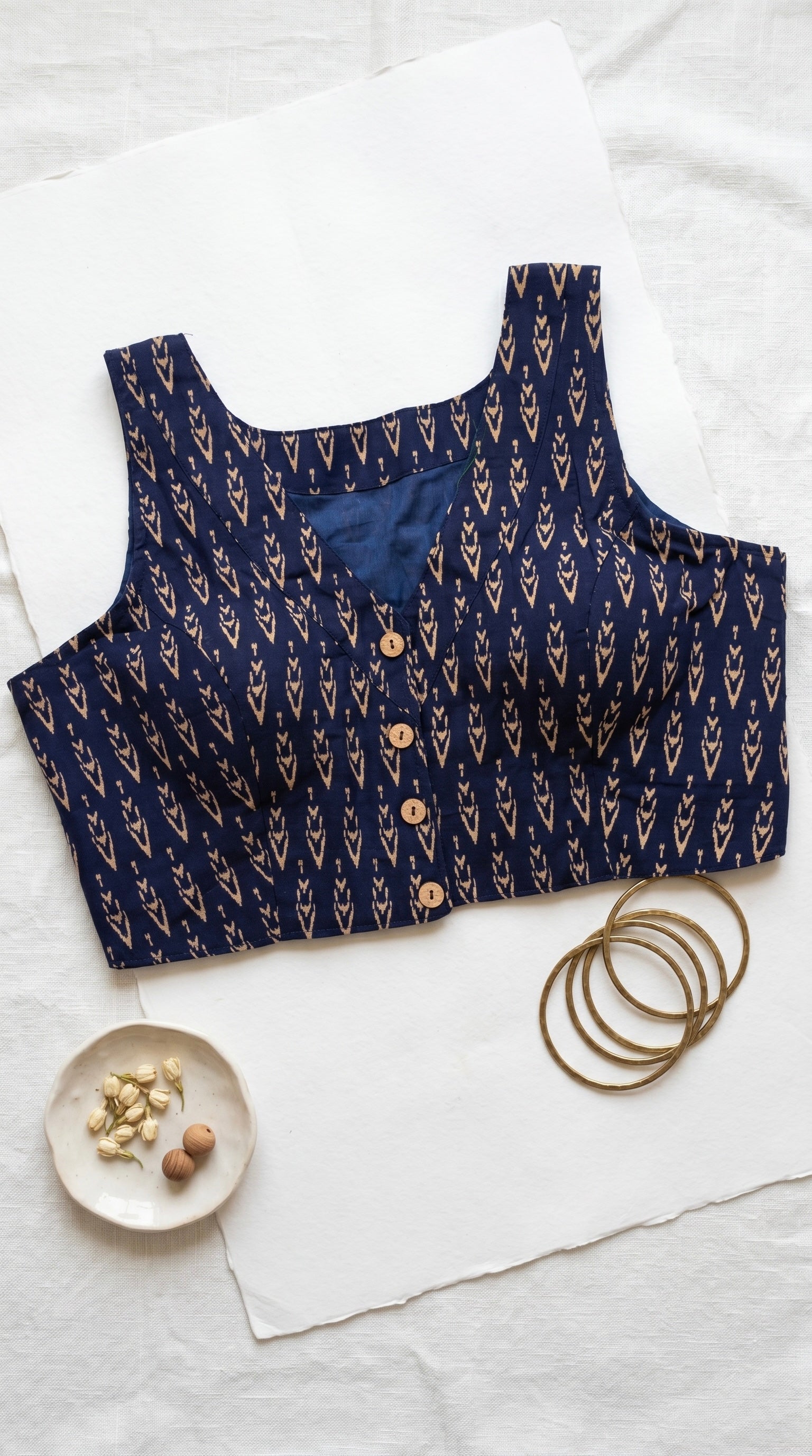 Ajrakh V-neck front open blouse