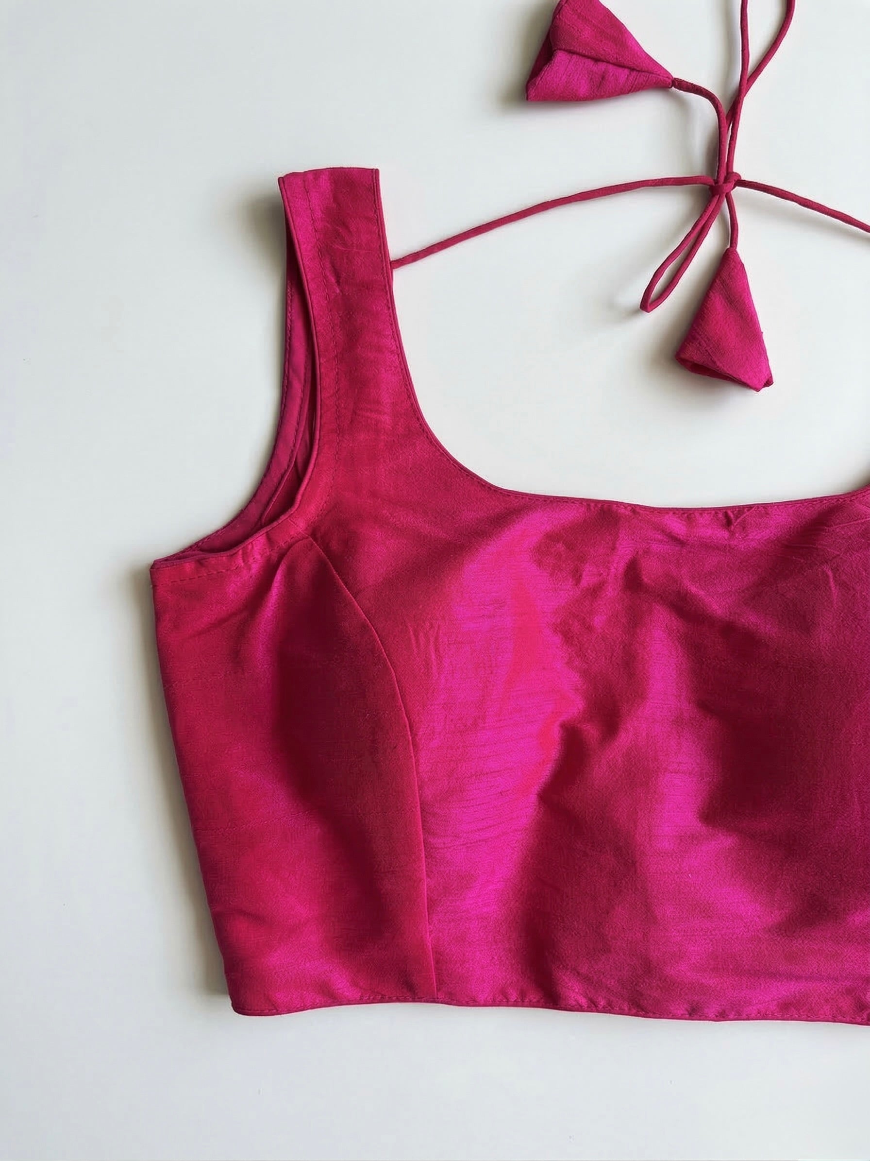 Raw Silk Plain Sleeveless Padded Blouse