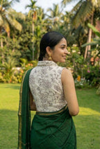 Khadi collared blouse in leaves embroidery