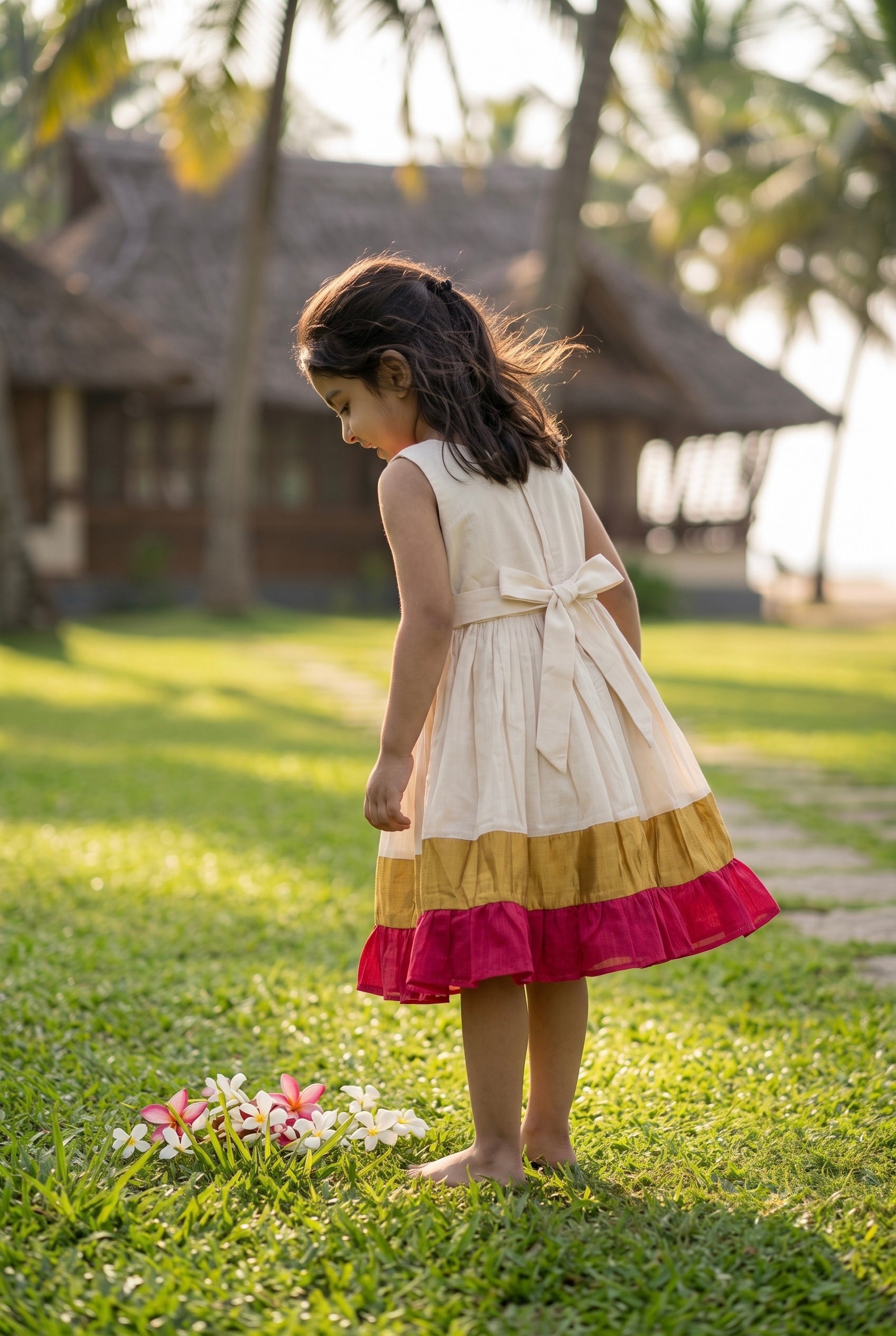 Manjari- Ivory & Pink ethnic frock for girls