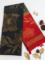 Jyothi-Jute Saree with contrast pallu and large floral motifs
