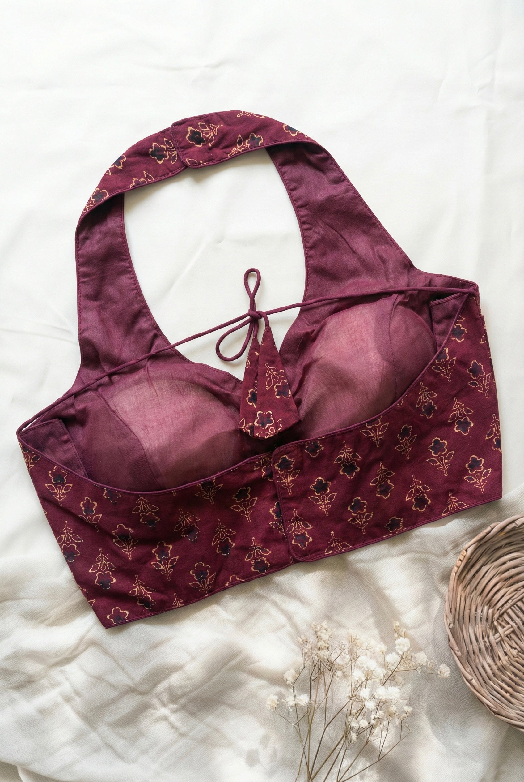 Ajrakh Cotton Halter neck Backless Padded Blouse