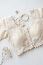 Cotton 3/4th sleeve blouse with chikan work on sleeves