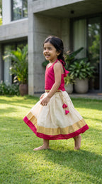 Pink & Ivory halter neck ethnic skirt and top for girls