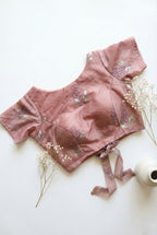 Organza Boat Neck Back Tie Blouse