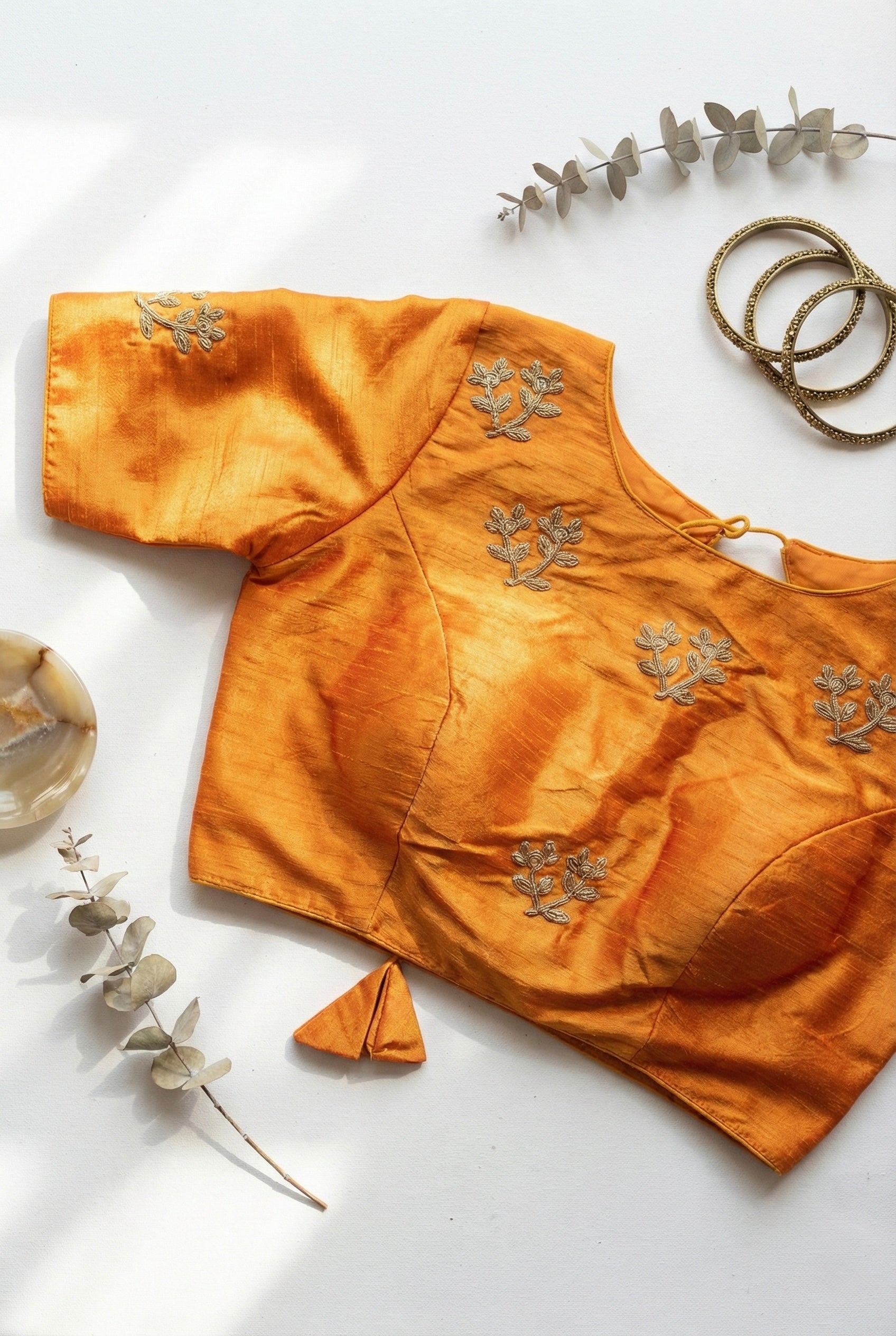 Zari embroidered boat neck silk blouse