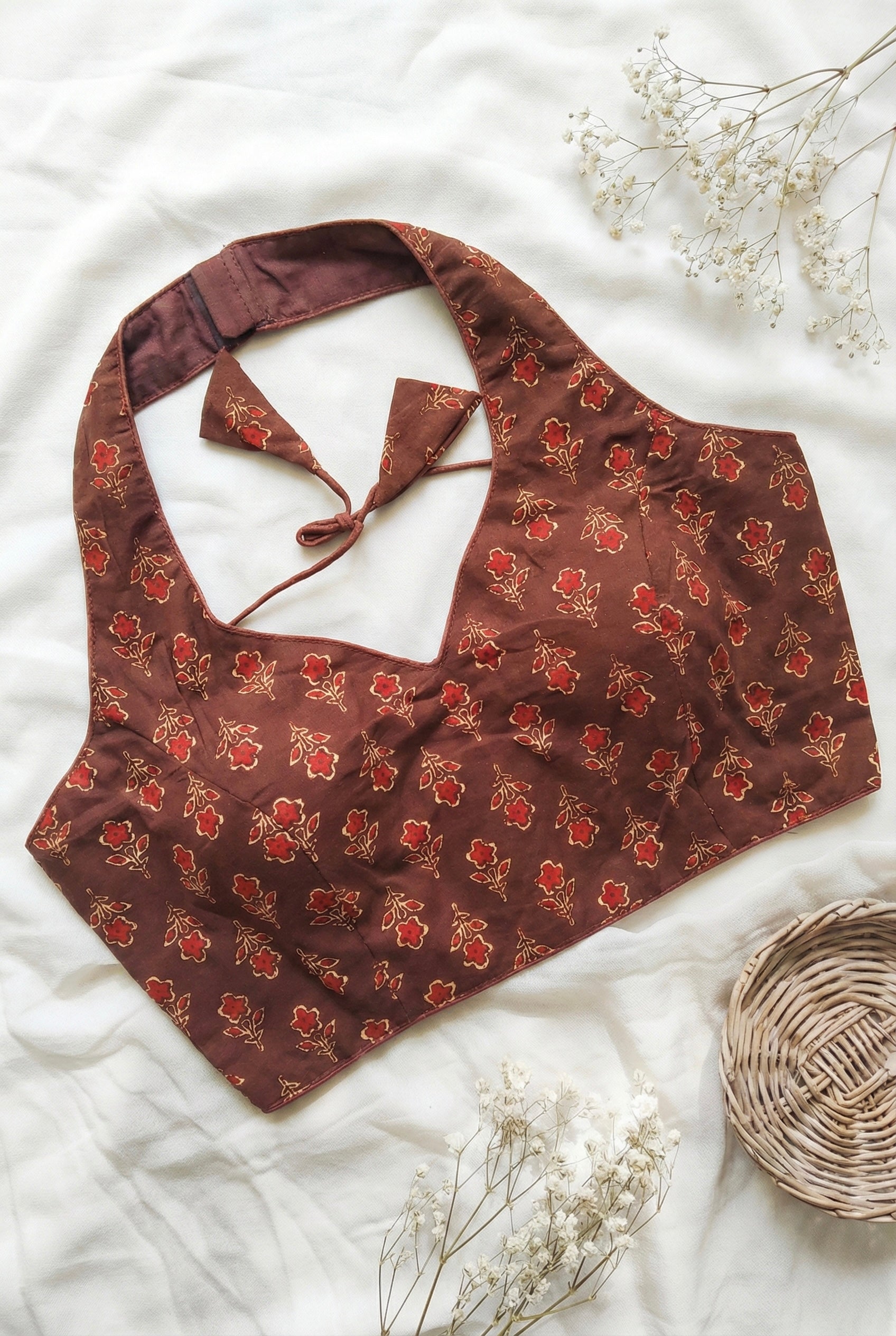Ajrakh Cotton Halter neck Backless Padded Blouse