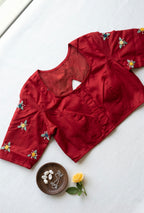 Bullion Embroidered Key Hole Design Half Sleeve Non padded Blouse