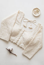 Cotton 3/4th sleeve blouse with chikan work on sleeves