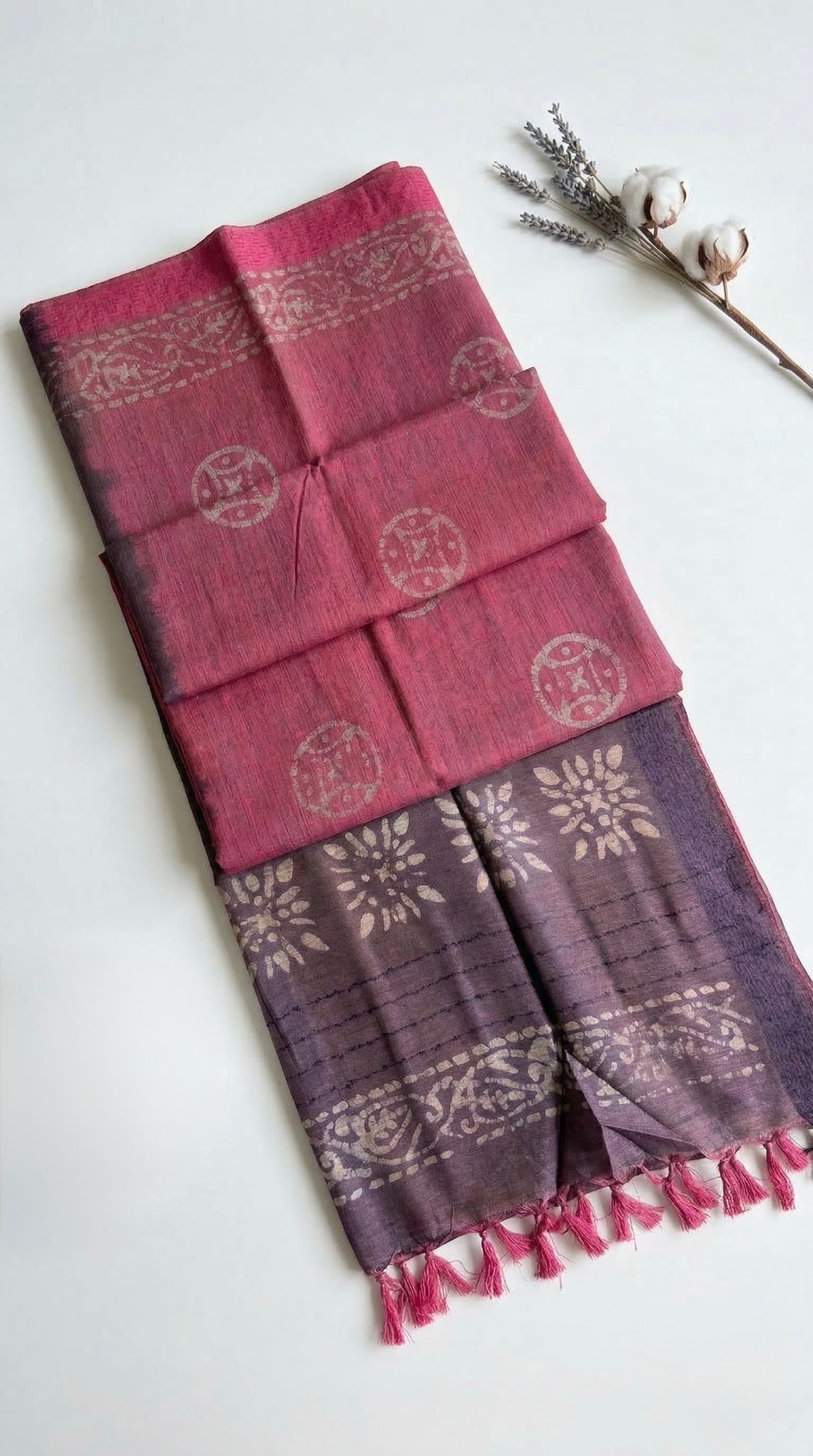 Semi tussar tissue saree in batik print
