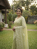 Kota tissue saree in light olive shade
