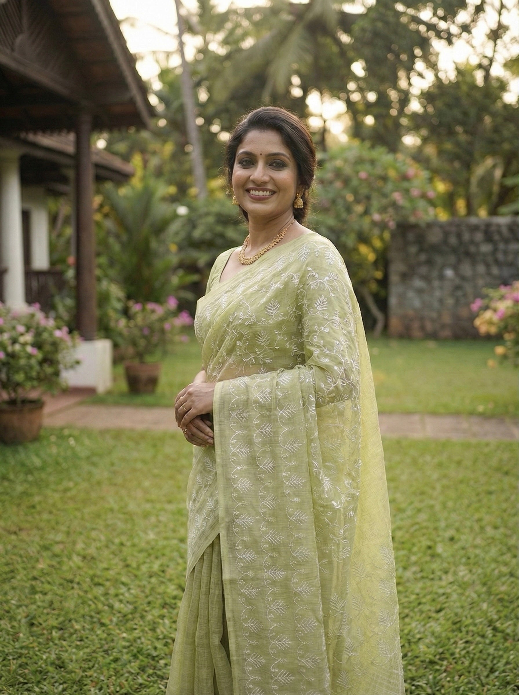 Kota tissue saree in light olive shade