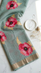 Linen Cotton floral print saree