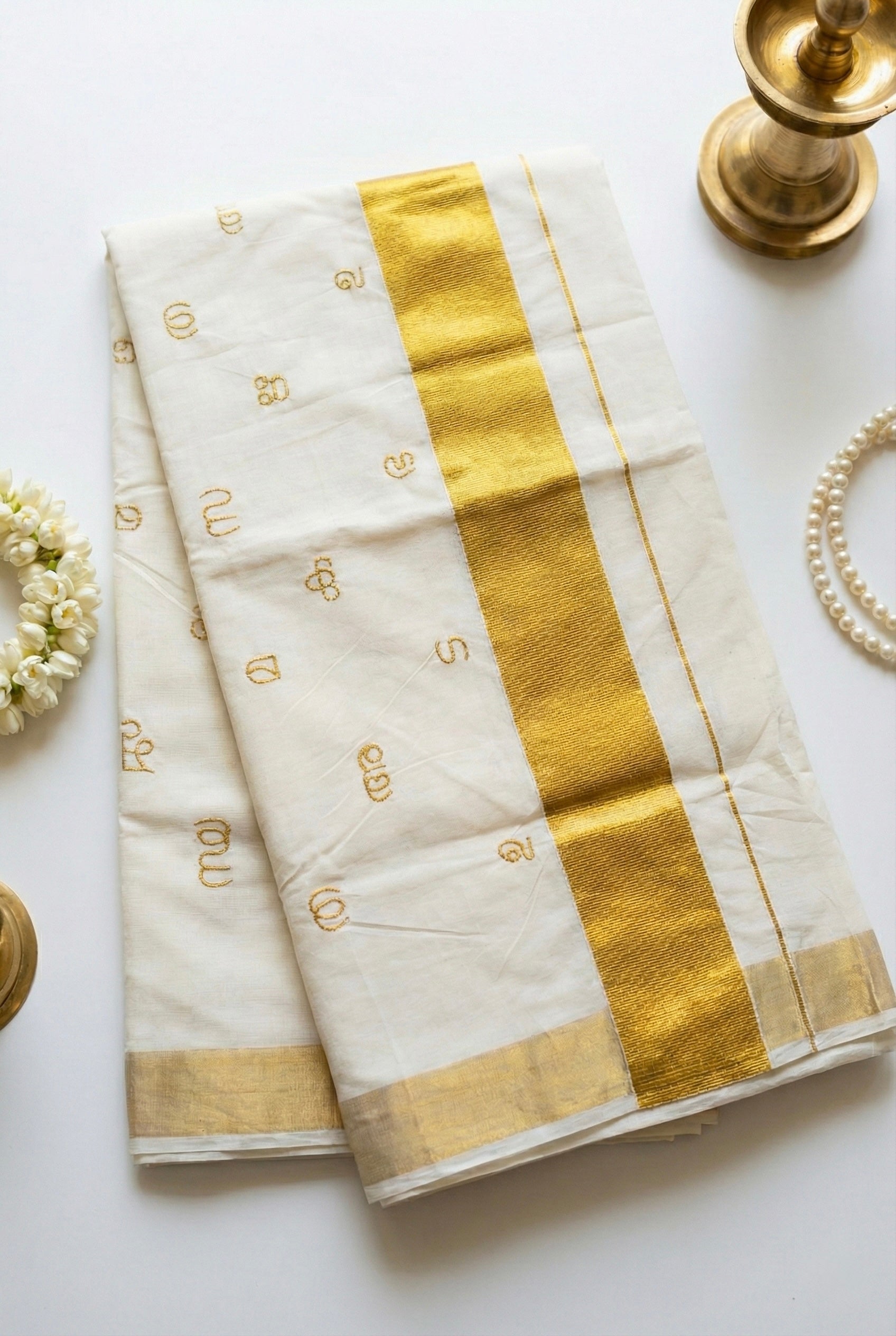 Kerala Alphabet Embroidered Saree