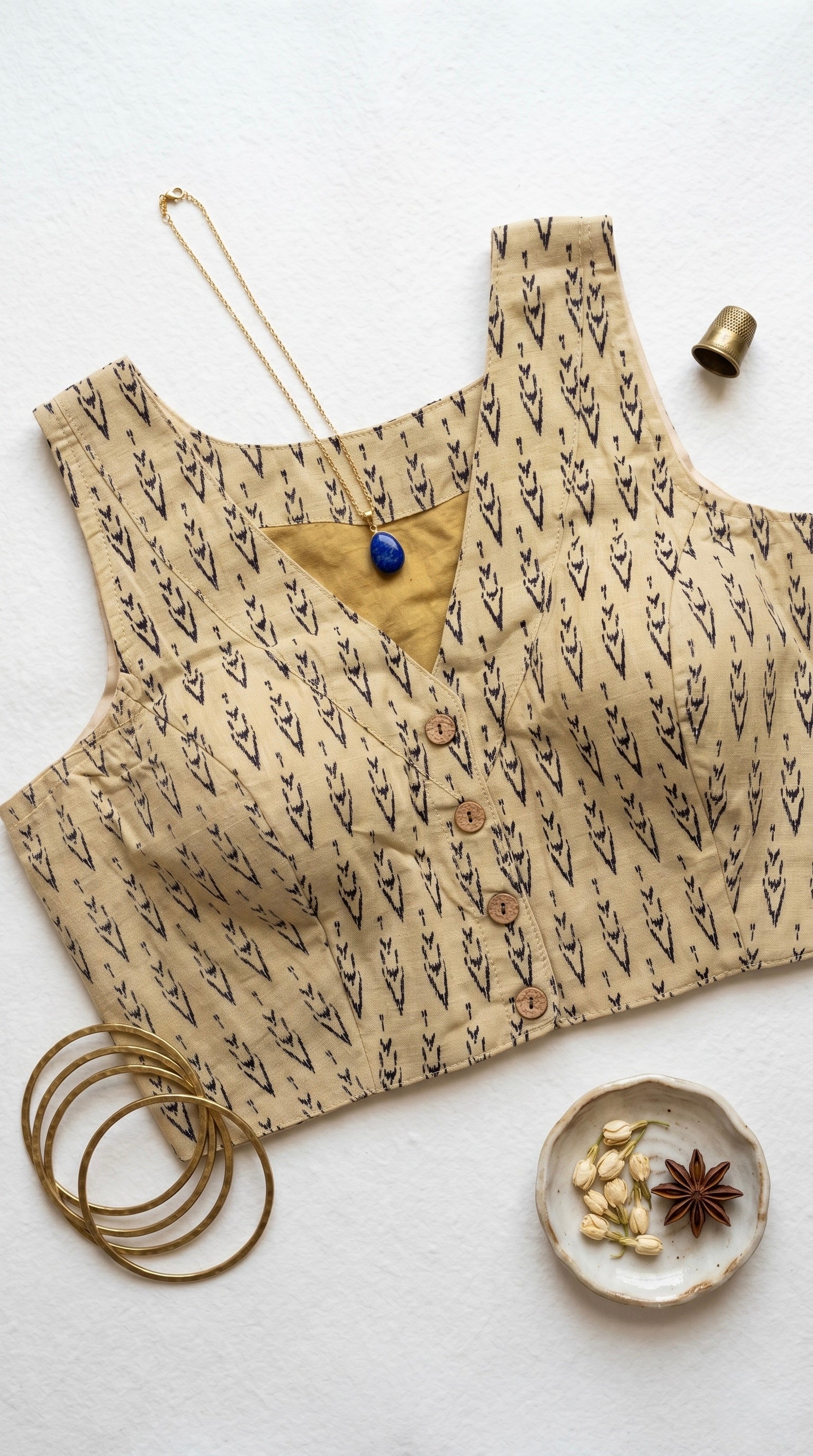 Ajrakh V-neck front open blouse