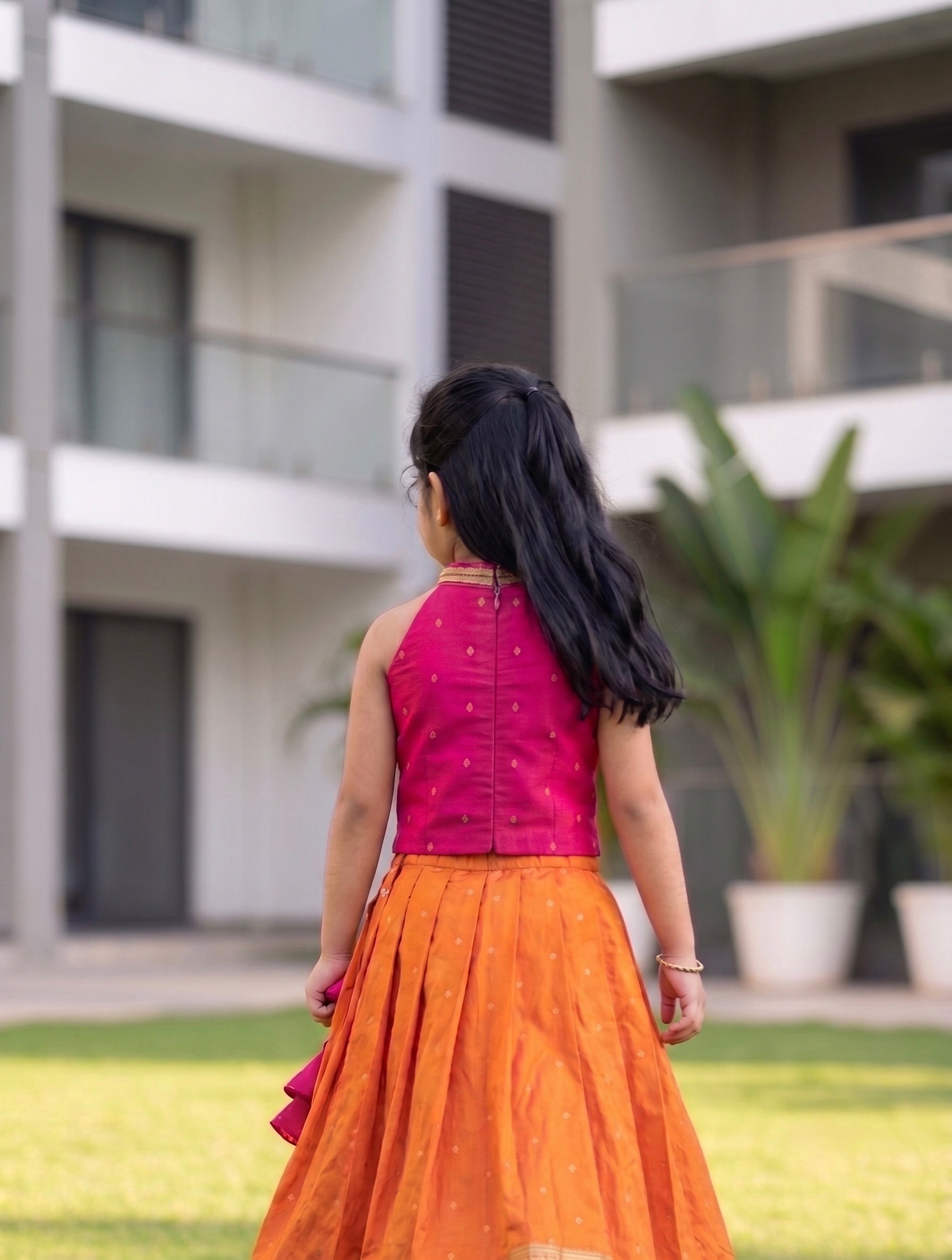 Orange & Pink ethnic skirt and top for girls