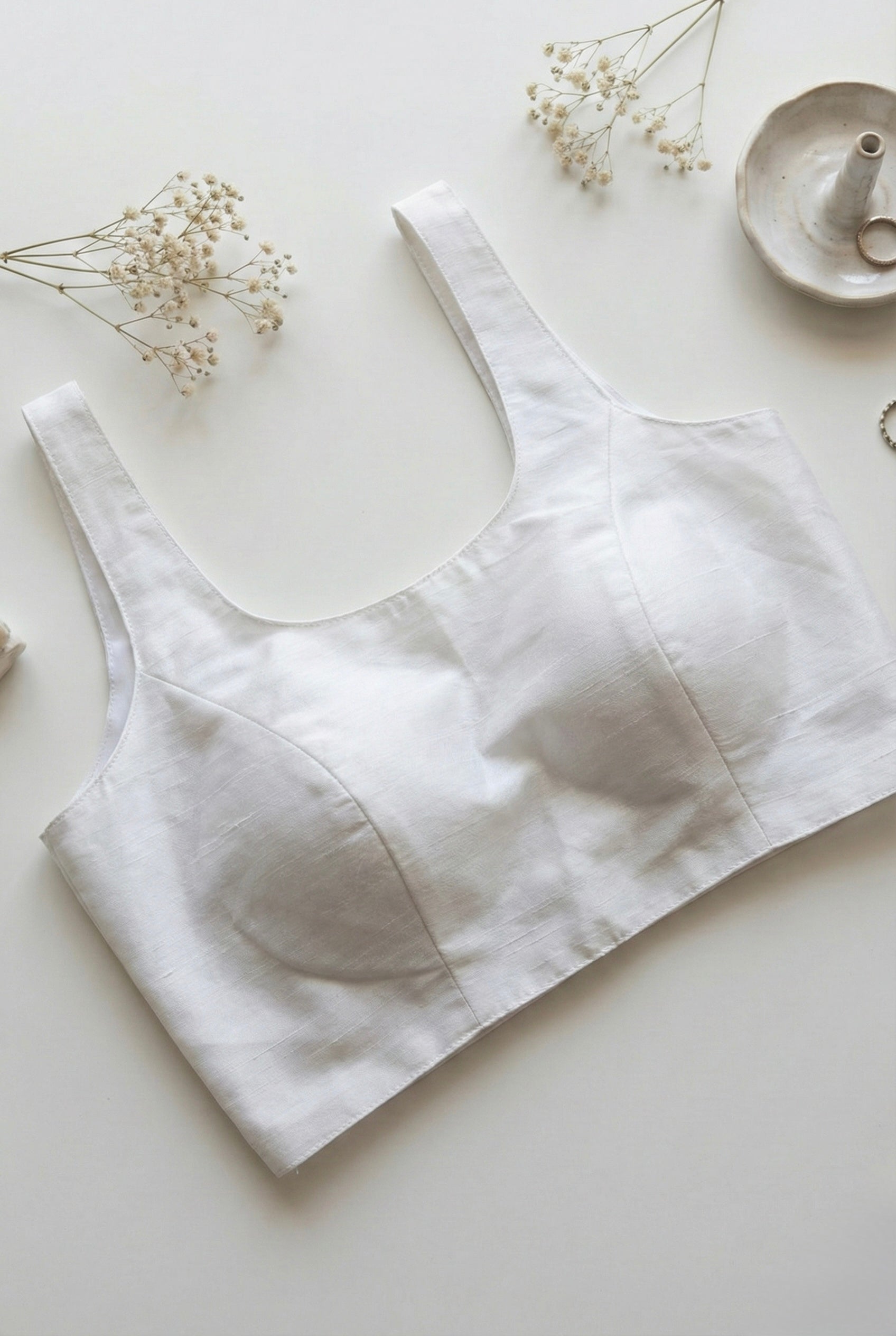 White Sleeveless u neck silk blouse