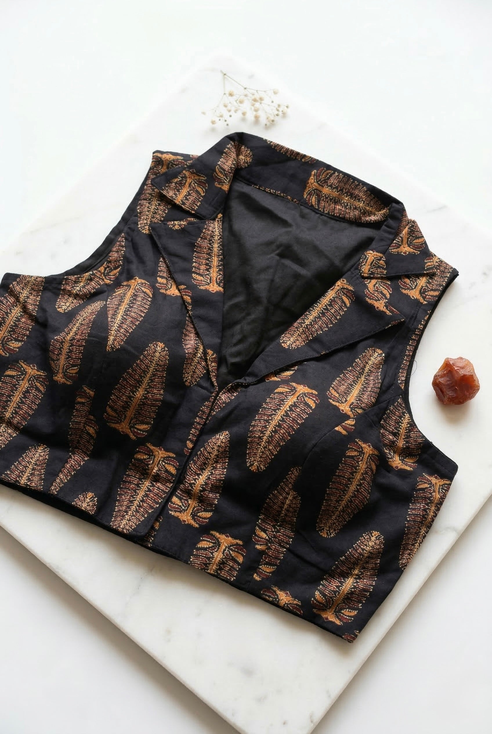 Ruhani - Ajrakh Cotton Sleeveless Notched Collared Padded Blouse