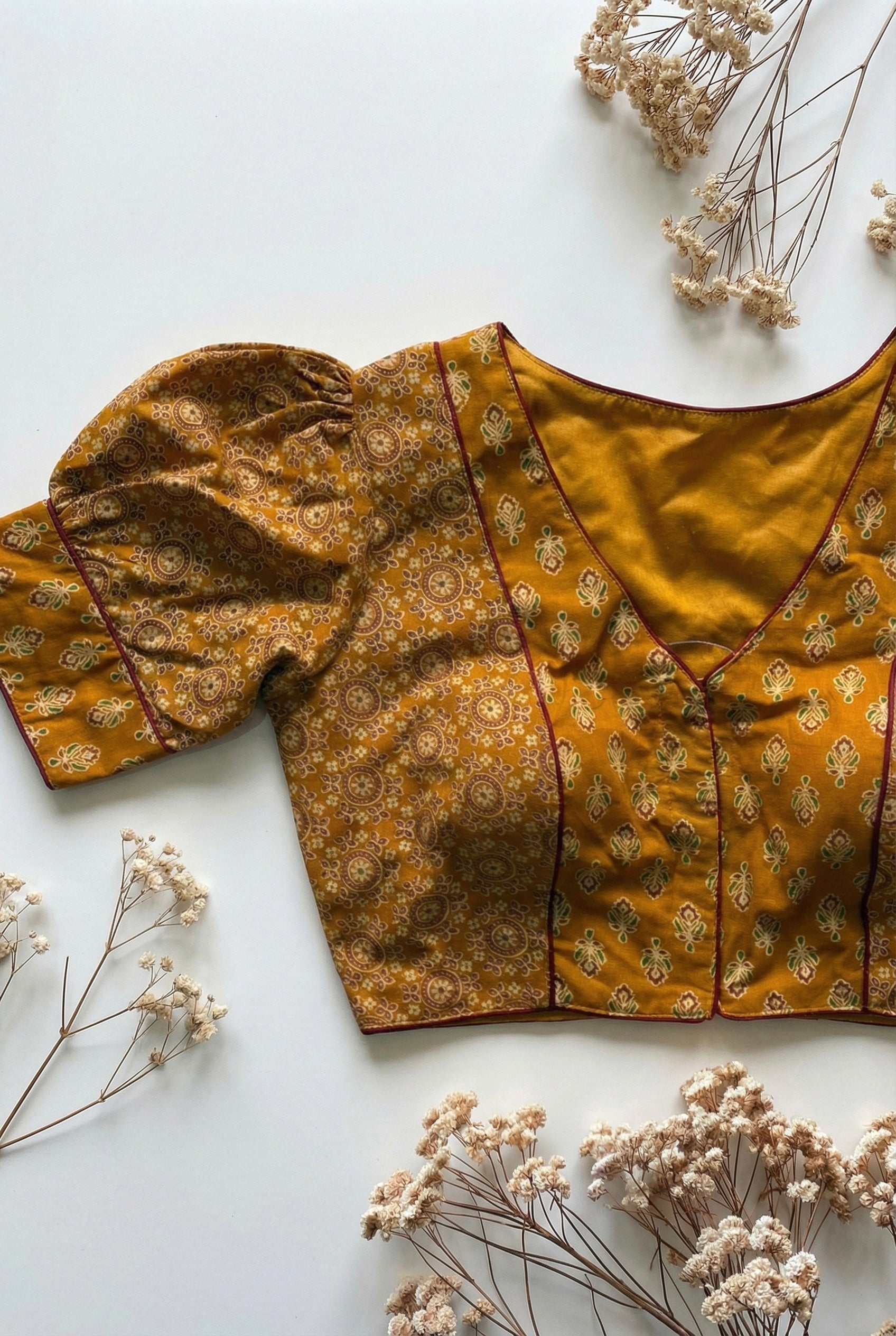 Ajrakh puff sleeve padded blouse