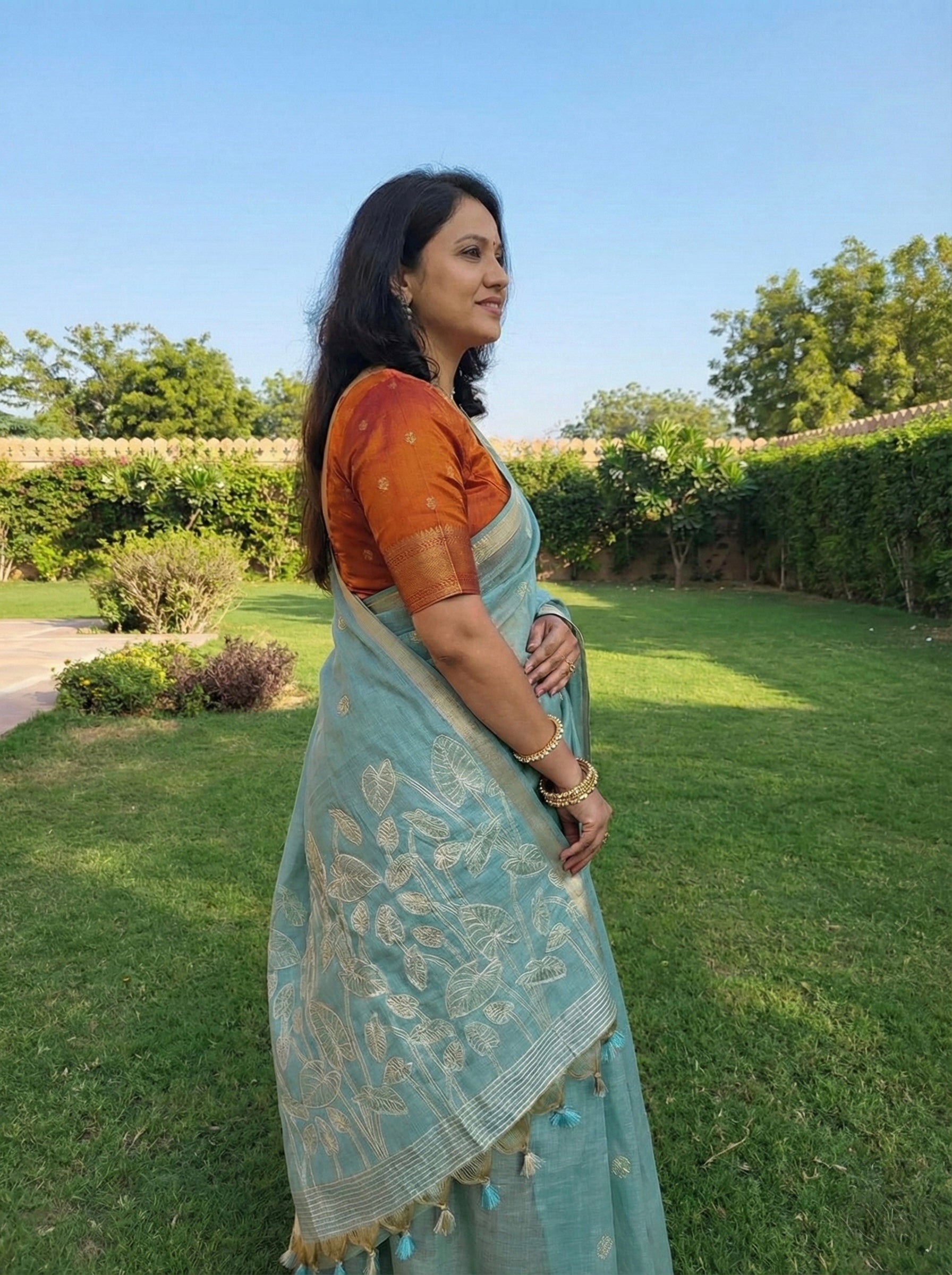 Chanderi saree with woven thread work