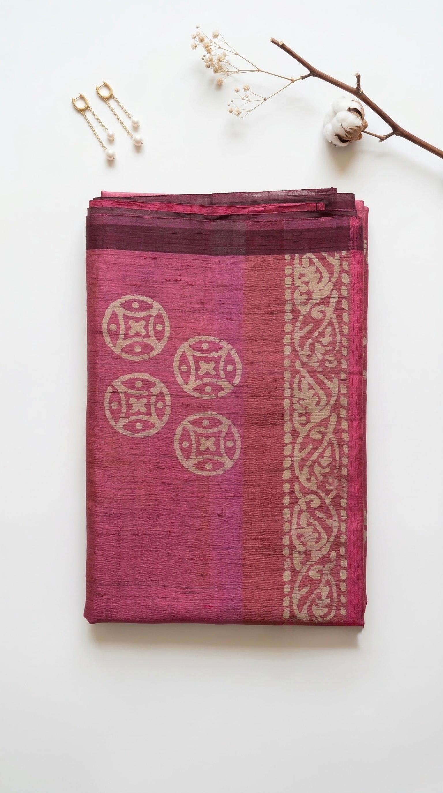 Semi tussar tissue saree in batik print