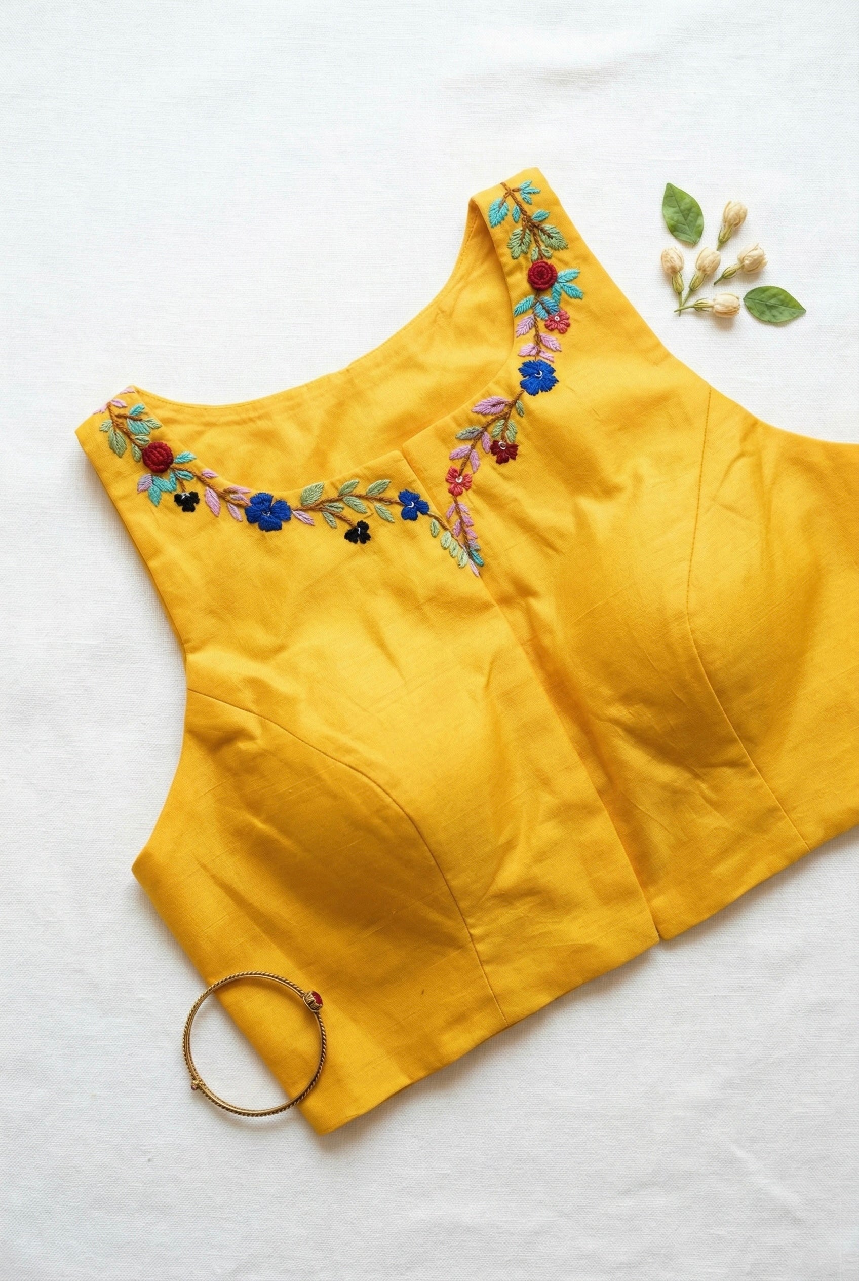 Thread and Bullion embroidered Sleeveless Padded Blouse