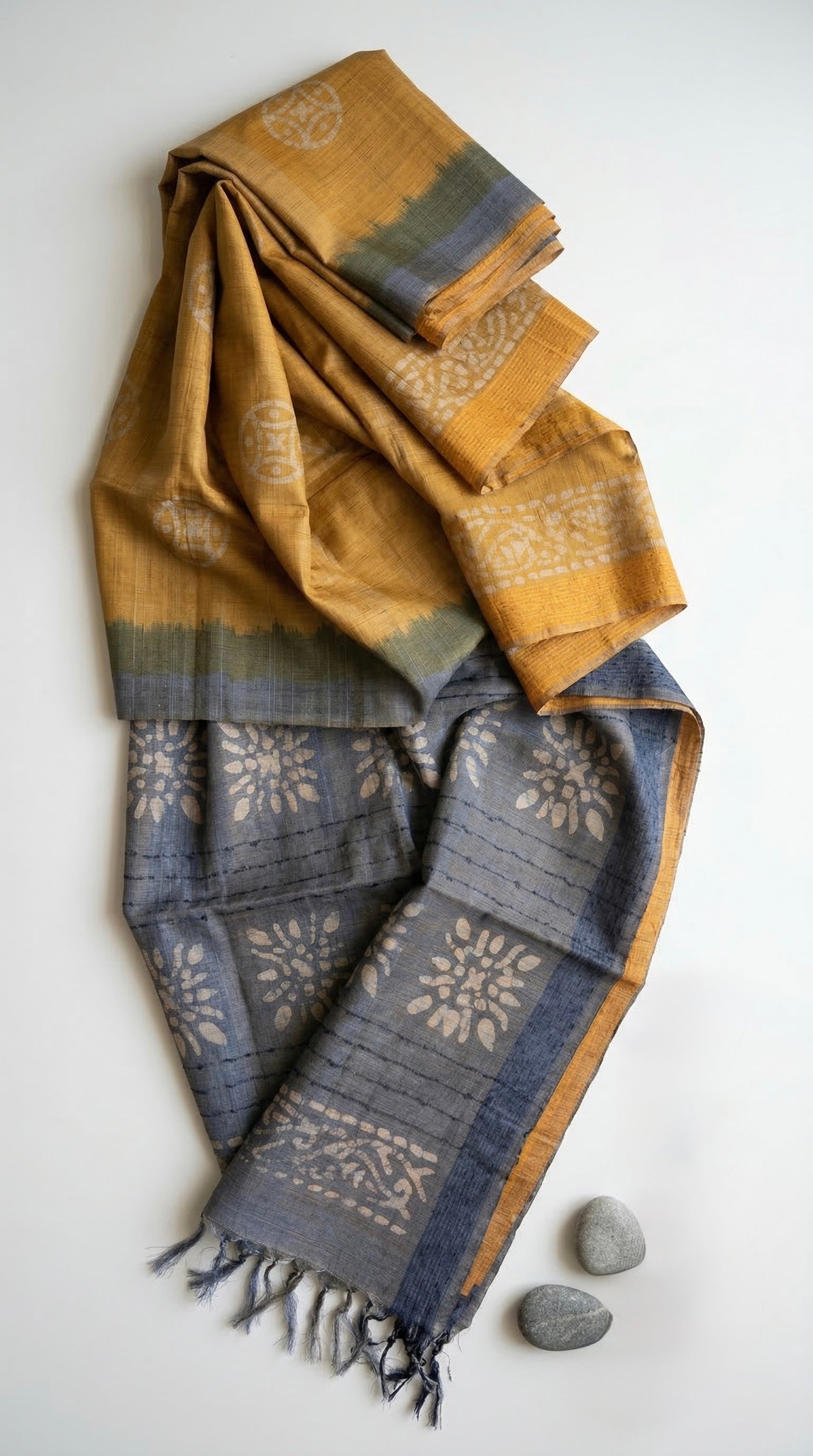 Semi tussar tissue saree in batik print