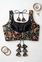Phoolkari Sleeveless- Multicolour print and sequin blouse