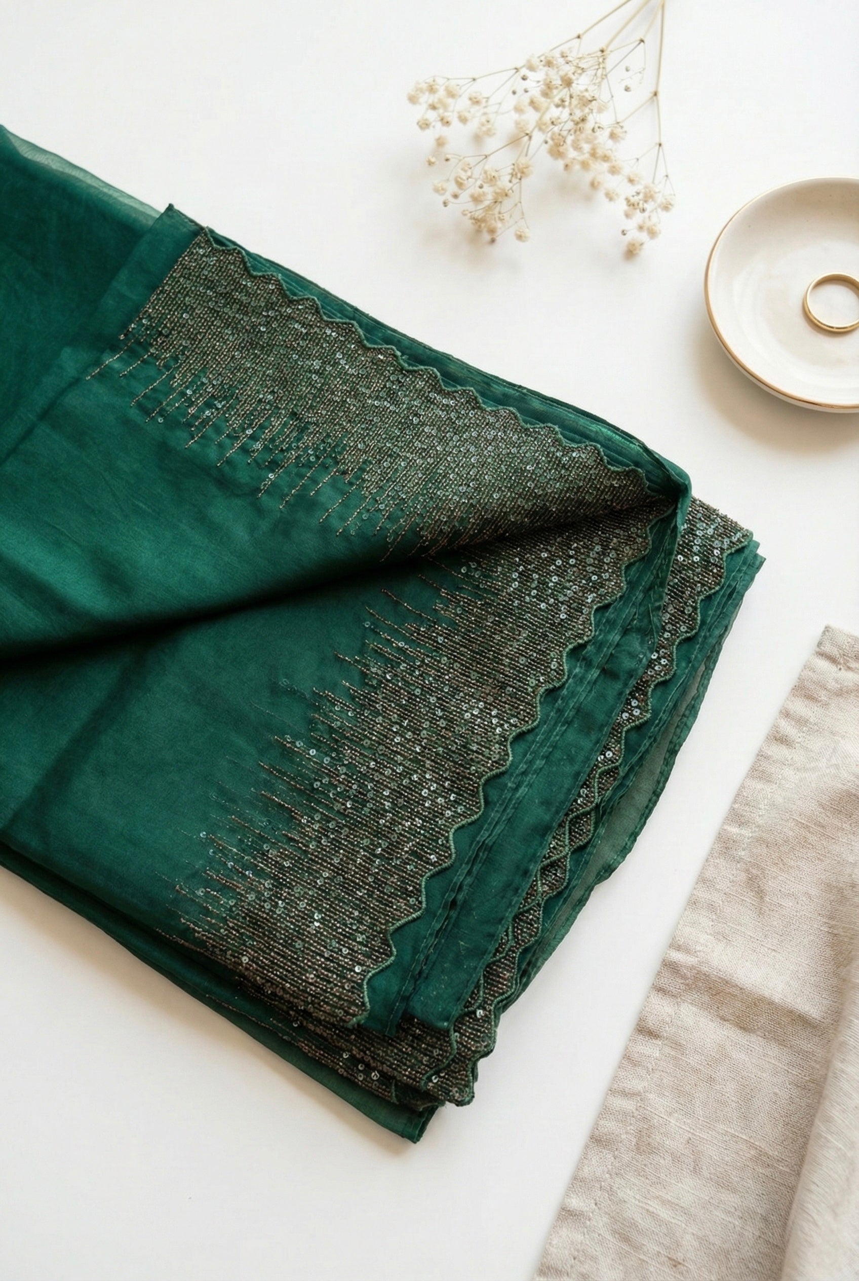 Organza saree with zari and sequin borders