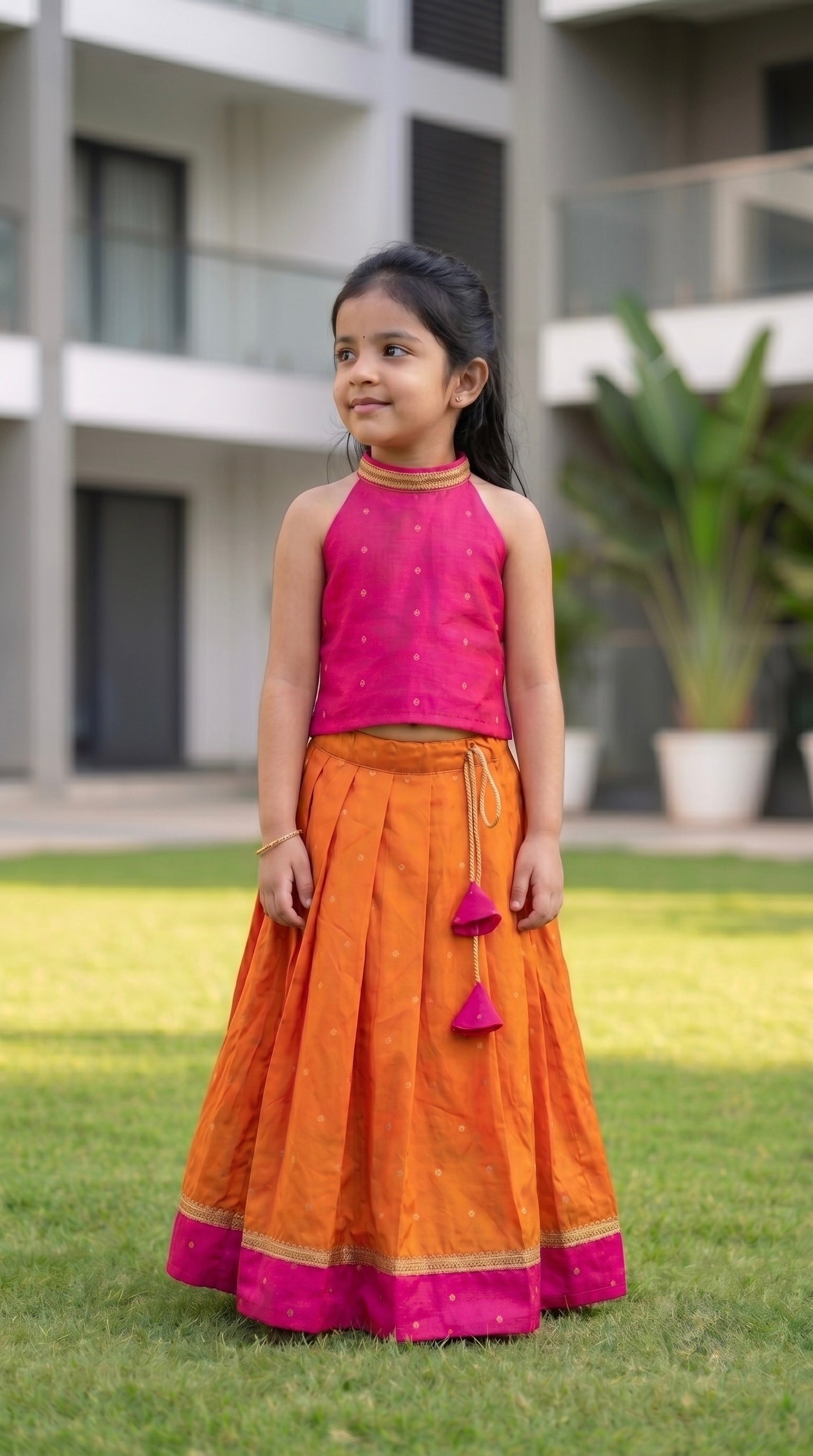 Orange & Pink ethnic skirt and top for girls