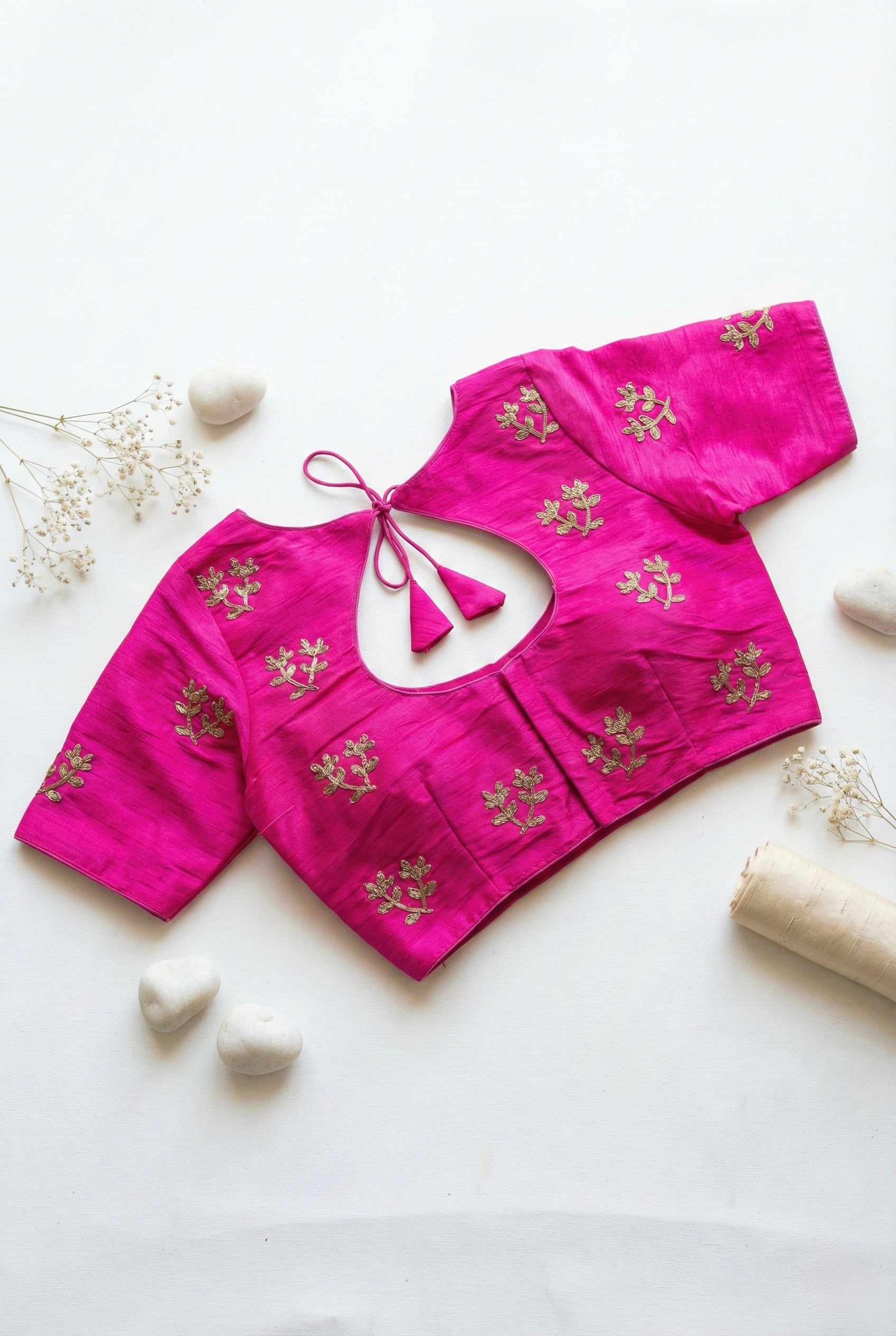 Zari embroidered boat neck silk blouse