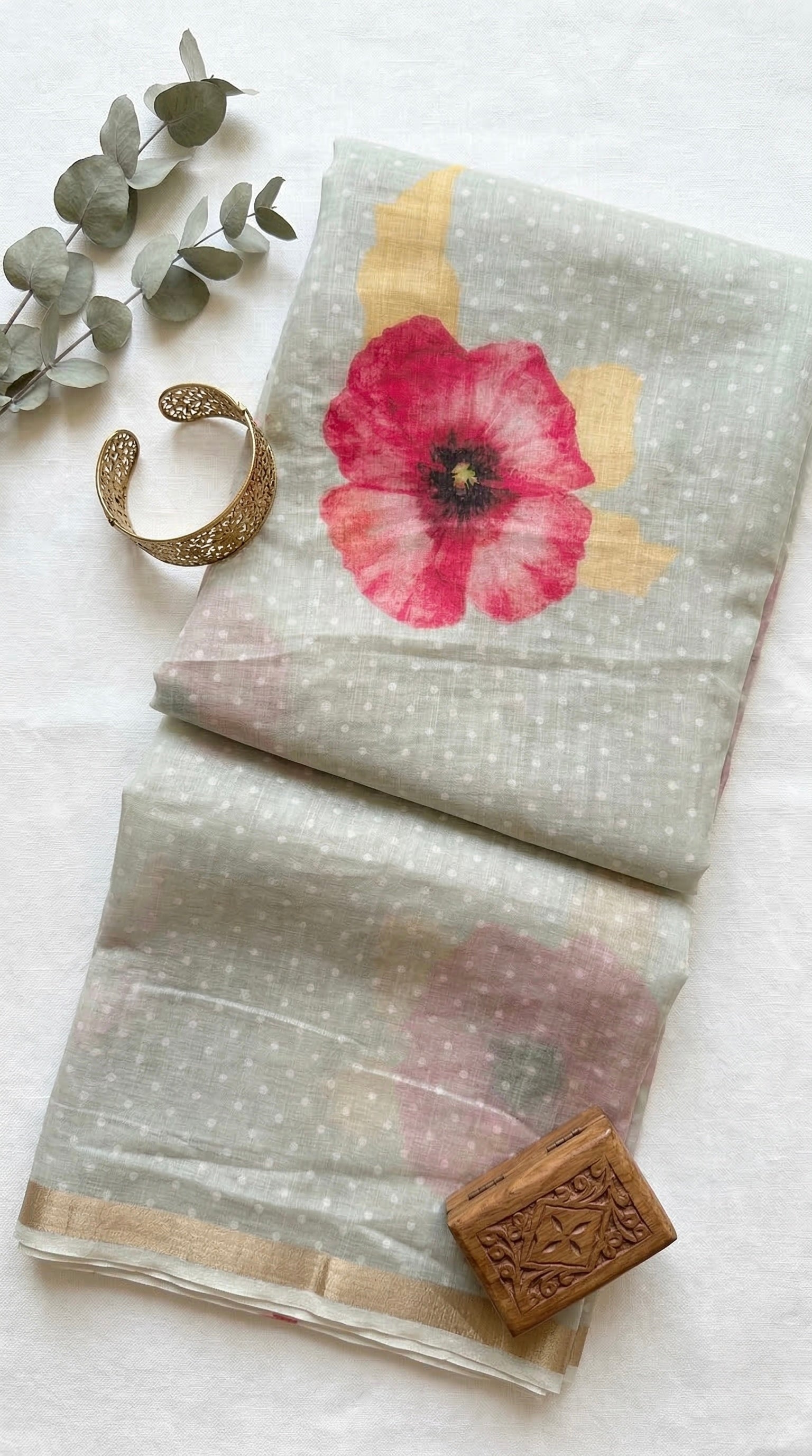 Linen Cotton floral print saree