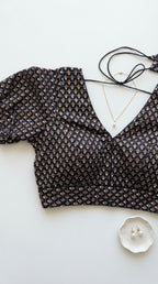 V-neck silk blouse with sequin and thread work