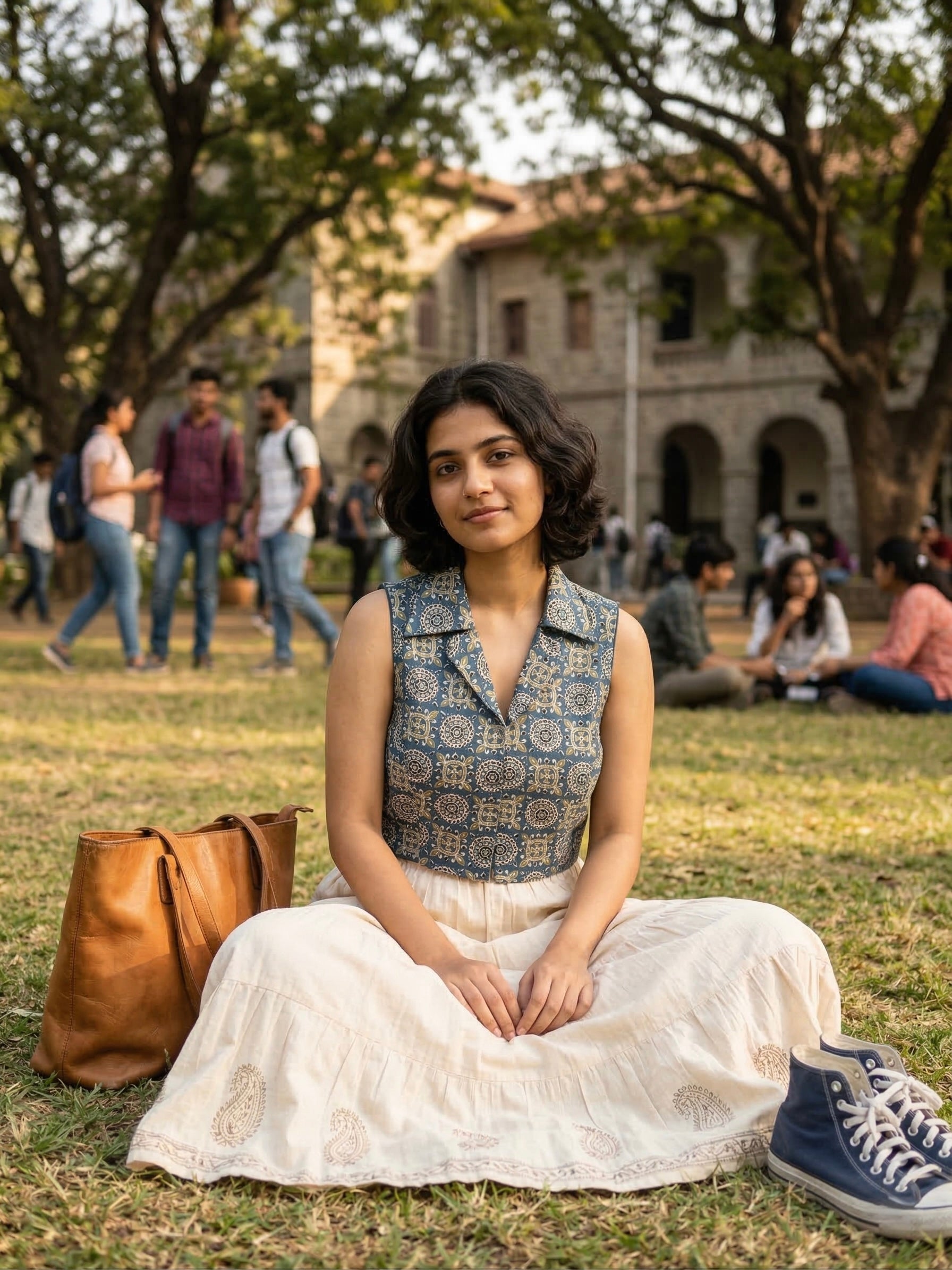 Meher - Teal blue ajrakh print notched collar blouse