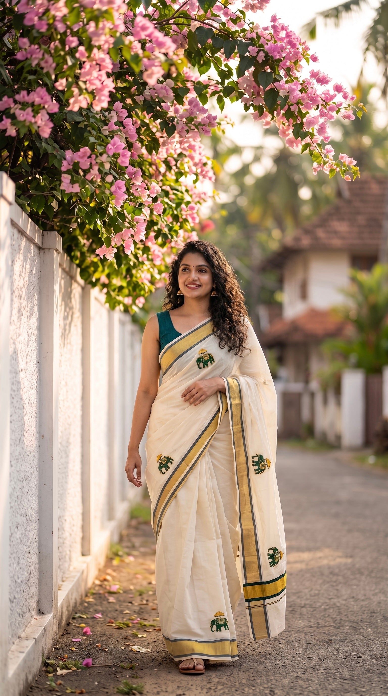 Mathangi - Kerala kasavu saree with elephant embroidered motifs