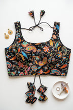 Phoolkari Sleeveless- Multicolour print and sequin blouse