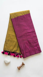 Khadi Cotton Dual Shade Saree in mustard yellow and pink